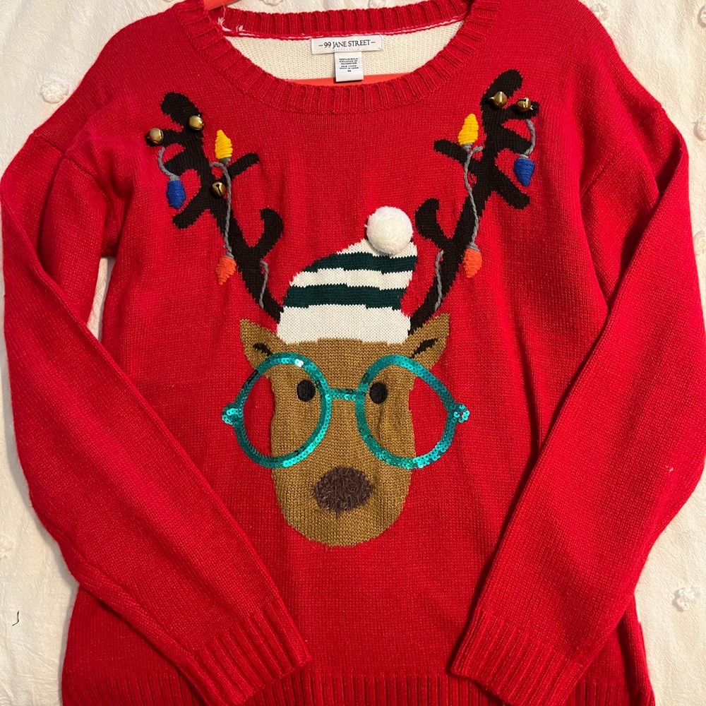 99 Jane Street red reindeer Christmas sweater, women’s size medium